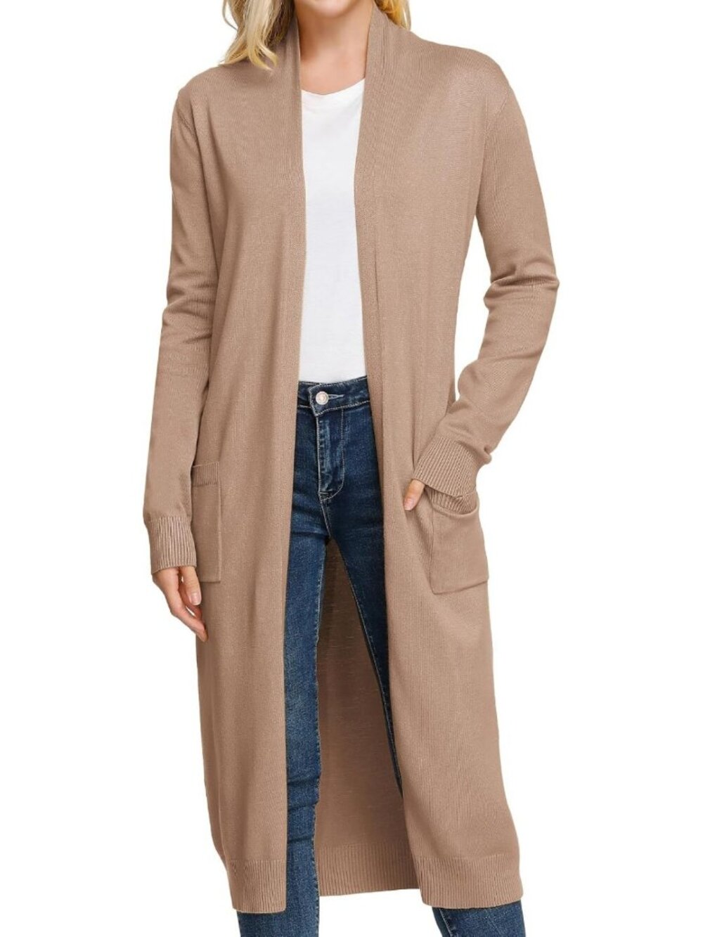 Essential Solid Open Front Maxi Long Knitted Cardigan Sweater for Women - Cozy